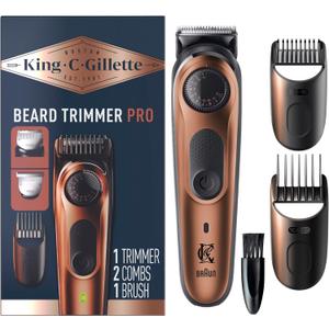 King C. Gillette Beard Trimmer PRO with 40 beard length settings in precise 0.5mm steps, cordless design & 1 trimmer, 1 brush, 2 combs, 1 charger and 1 T-blade
