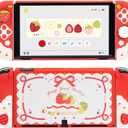 GeekShare Protective Case for Switch OLED Slim Cover Case Compatible with Switch OLED Separable Soft Silicone Protective Shell for Joystick with 2 Thumb Grip Caps - Strawberries with Cream