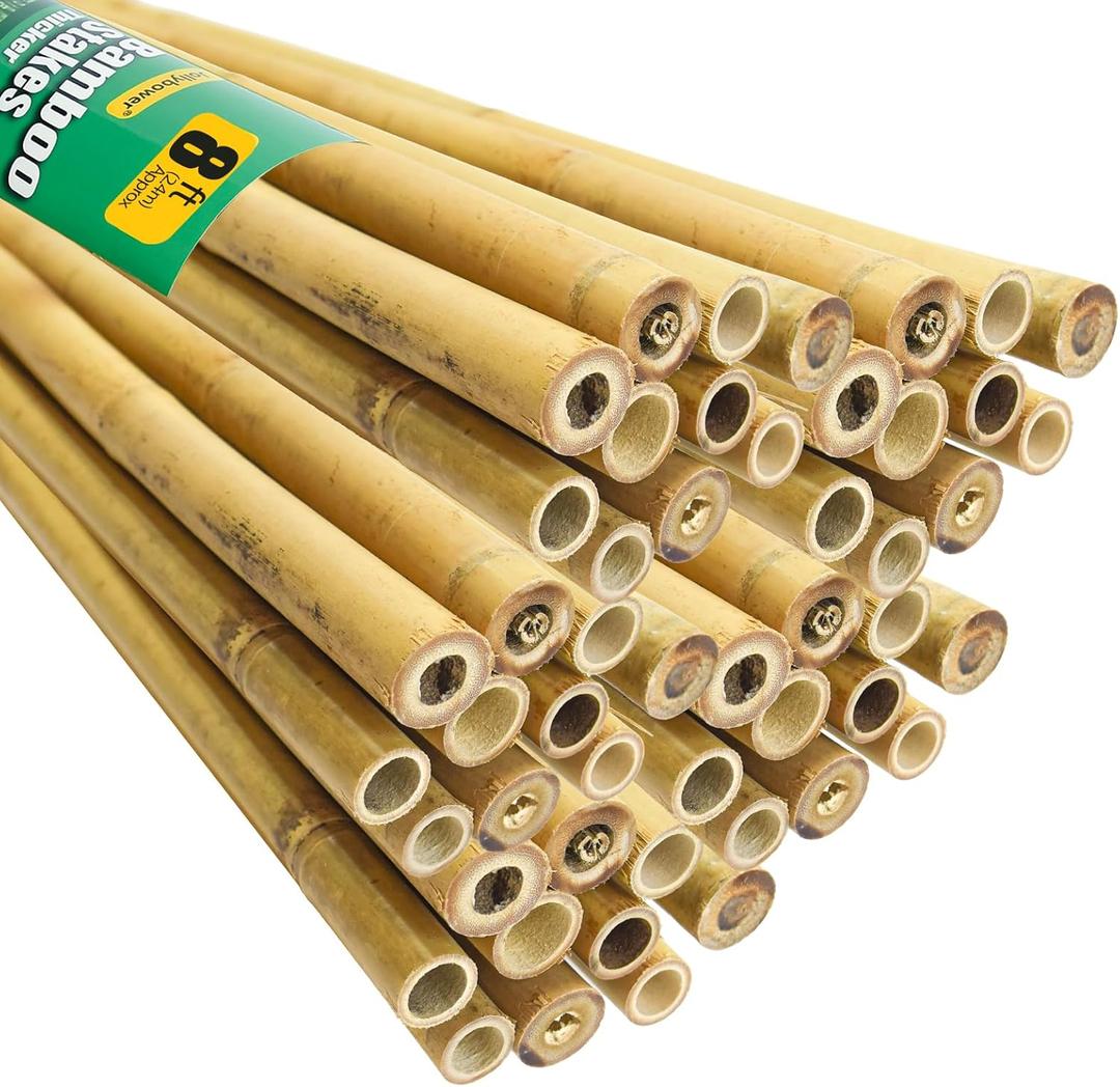 Jollybower 1" D 93IN(Approx 8 Feet) Bamboo Stakes 50 Pack, Thicker Heavy-Duty Plant Stakes, Natural Garden Stakes for Bean, Tomato, Bean, Flowers,Trees Potted and Climbing Plant Support