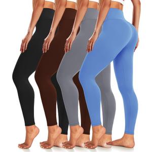 4 Pack Leggings for Women Butt Lift High Waisted Tummy Control No See-Through Yoga Pants Workout Running Leggings, L/XL