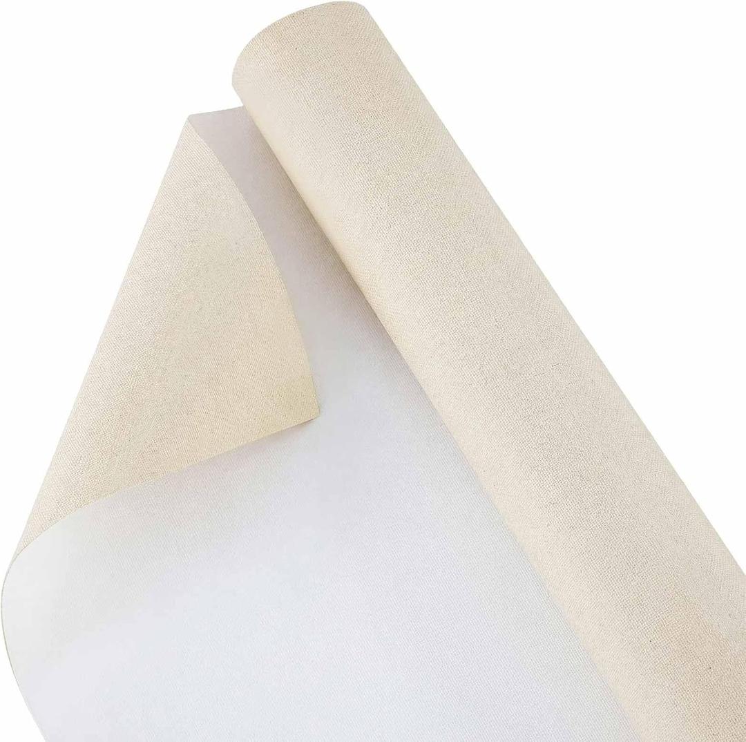 Kinlop 36 Inch x 20 Feet Double Primed Cotton Canvas Large Linen Beige Canvas Roll for Oil and Acrylic Painting