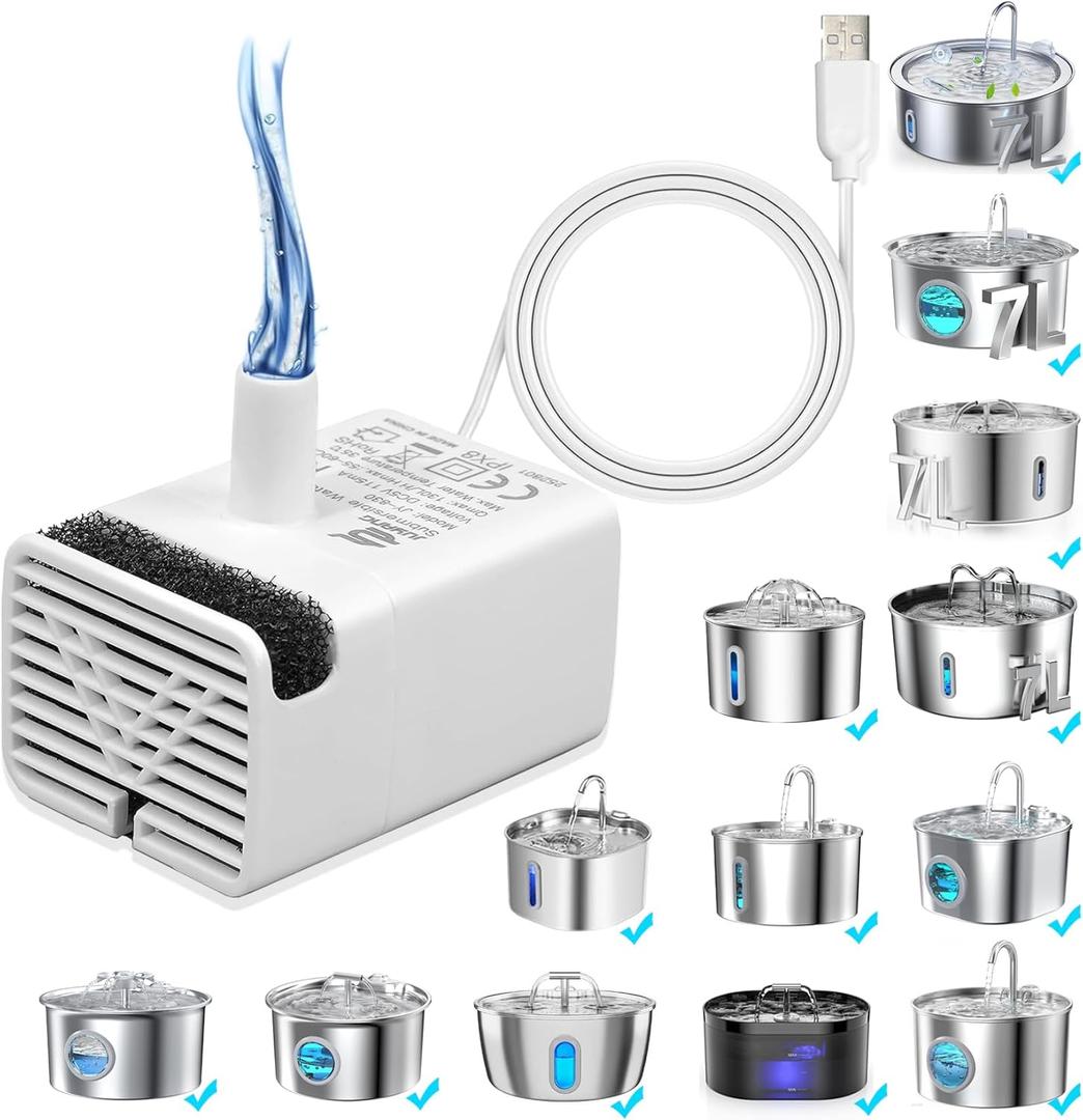 Cat Water Fountain Pump,Pet Water Fountain Pumps Replacement JY-830 Submersible Motor, Fountains Pump for Stainless Steel Cats DispensersUltra Quiet Dog Drinking Fountain Pump