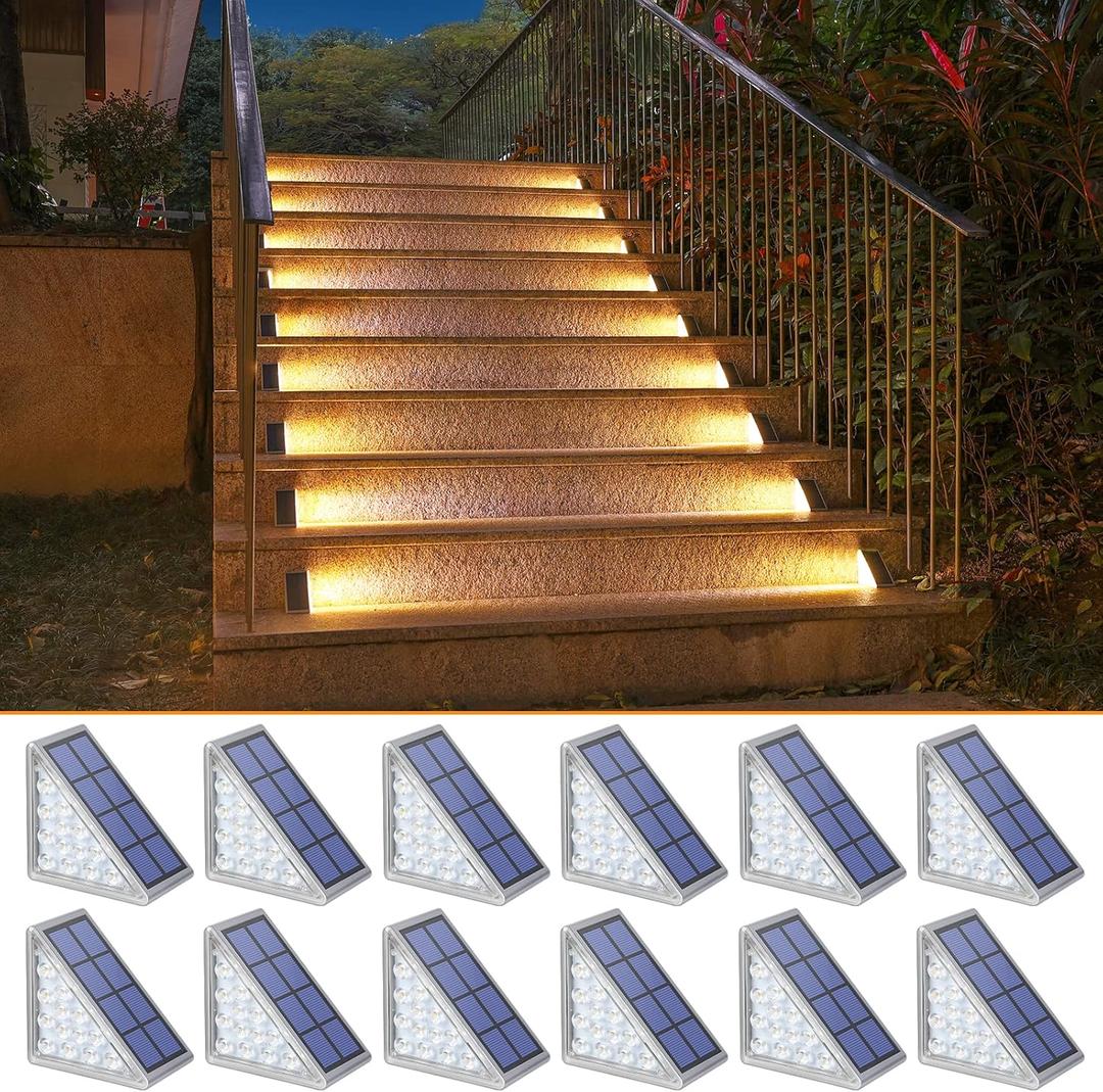NIORSUN Solar Step Lights 12 Pack, Outdoor Stair Lights Waterproof IP67 with Auto On/Off - 3000K Warm White for Steps, Stairs, Deck, Patio, Yard, Porch, Garden, Sidewalk, Front Door