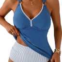 Aleumdr Tankini Swimsuits for Women 2 Piece Tummy Control Bathing Suit V Neck Tankini Top with High Waisted Bottom (X-Large, Blue Stripe)