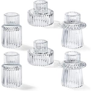 Homemory Clear Glass Candle Holders, 12 Pcs Tea Light Holders, Taper Glass Candlestick Holder, Votive Candle Holders for Table Wedding Centerpieces, Shabbat, Halloween, Home Decor, Christmas