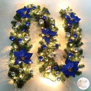 HIIXHC Christmas Illuminate Garland - 8.8 ft Rattan Artificial Flower Vine Plants Outdoor Decorations, Battery Operated (Battery Not Included) (Blue)