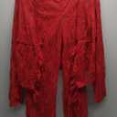 Women's Sexy Lace 2 Piece Set Tie Front Ruffle Mesh Crop Top Skinny Flare Pants Sets Going Out Club Outfits (Large, 01red)