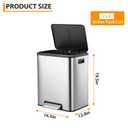 2 x 4 Gallon, Double Trash Can Kitchen for Recycling and Trash, 2 in 1 Garbage Bin, Touchless Motion, Recycle Bin Combo, Stainless Steel Dual Recycling Bins for Kitchens & Office