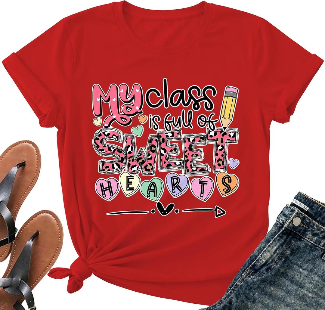 Teacher Shirt for Women-Weird Teacher Build Character Short Sleeve Teacher Appreciation Gift Tee Tops (Red, XL)