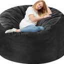Homguava 5FT Bean Bag Chair Giant BeanBag with Memory Foam Filled, Comfy Bean Bag Chairs for Adults, Adult Bean Bag Chair with Dutch Velvet Cover for Living Room Bedroom-Black (5FT-50"x50"x24")