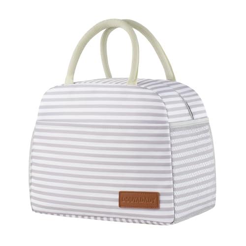 douyadady Lunch Bag Women/Men Lunch Box Women/Men (Grey+White Stripes)