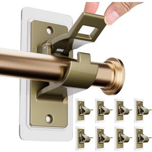 ANDGOO 8 Pack No Drill Curtain Rod Holder, Nail Free Adjustable Rod Hooks, Holding Up to 17 lbs, PET Self Adhesive Curtain Rod Hangers for Smooth and Flat Surfaces(Rustic Brown)