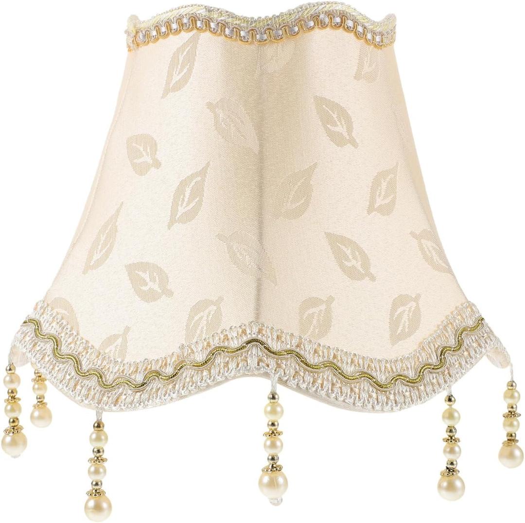 DOITOOL Jacquard Lamp Shade 9.84X9.84X7.48 Inch Macrame Table Lamp Cover with Beads Vintage Boho Style Light Shade for Desk Floor Lamps Home Decor (Yellow)