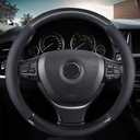 KAFEEK Classic Carbon Fiber Steering Wheel Cover, Universal 15 inch, Breathable Microfiber Leather Steering Wheel Protector for Men Women, Black