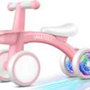 Umatoll Colorful Lighting Baby Balance Bike Toys for 1 Year Old Girl Gifts, Adjustable Seat, First Birthday Gifts, 12-24 Months Toddler Bike, Pink