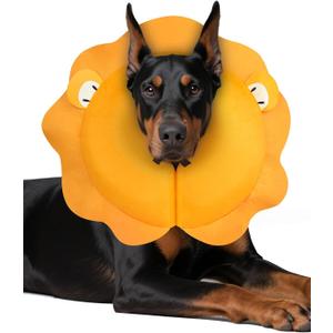 MIDOG Inflatable Dog Cone Collar, Cute Lion Mane Recovery Collar for Large Medium Dogs, Soft Blow-Up Donut Alternative After Surgery, Anti-Lick Protective Neck E-Collar (L+, 11"-14")