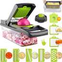 ADOV Mandoline Slicer for Kitchen, Vegetable Chopper with Container, 14 in 1 Multifunctional Food Chopper, 7 Blade Onion Cucumber Slicer Vegetable Cutter for Salad, Potato Essential Kitchen Gadgets (Gray)