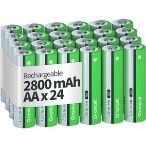 AA Rechargeable Batteries 2800 mAh High Capacity 1500 Cycle,1.2V NiMH Low Self Discharge AA Battery, 24 Packs 
