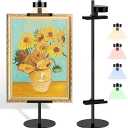 Adjustable Desktop Photo Picture Frame Holder Stand with Magnetic Wall Painting Light - Metal Vertical Stand with 4 Color Temperature, Display Stand for Picture Frames, Artwork, Canvas