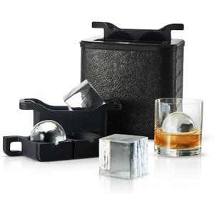 Berlinzo Clear Ice Cube Maker Mold - Combo 2+2 Crystal Clear Ice Cubes & Balls - Ice Square Maker Mold, Pure Round Ice Spheres for Whiskey, Cocktails & Bourbon (Non-electric) (Black)
