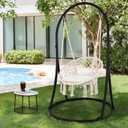SUNCREAT Hammock Chair with Stand Included, Heavy Duty Hanging Chair with Stand, 330 lbs Capacity, Patent Pending, Beige