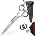 Professional Hair Scissors 6 Inch Straight with Extremely Sharp Blades, 440C Steel Hair Cutting Scissors, Durable, Smooth Motion & Fine Cut, Barber Scissors with Elegant Sheath, Cleaning Leather & Key