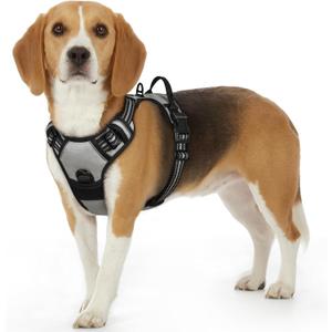 Eagloo Dog Harness Small Sized Dog, No Pull Service Vest with Reflective Strips and Control Handle, Adjustable and Comfortable for Walking, No Choke Pet Harness with 2 Metal Rings, Grey, S