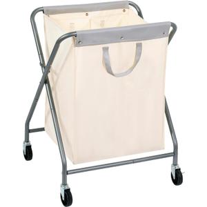STORAGE MANIAC 125L Collapsible Laundry Hamper with Wheels, Rolling Laundry Basket, Heavy Duty Cloth Sorter with Removable Bag, Folding X Frame Clothes Organizer Cart for Easy to Store, 2 Section (Beige)