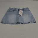 ELLEVEN Denim Skirt with Shorts Mini Skort - Casual Jean Skirts with Raw Hem & Pockets (X-Small, Light Blue Denim)
