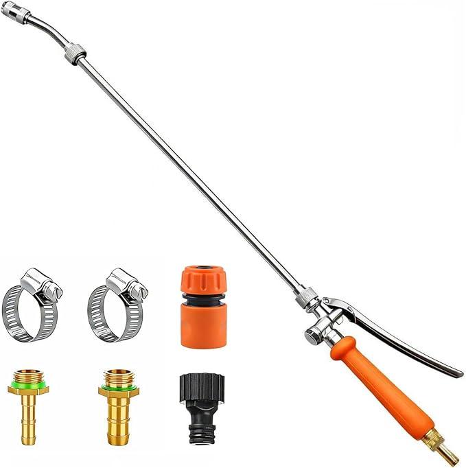 All Metal Replacement Sprayer Wand, 1/4" & 3/8" Brass Barb Sprayer Wand with Stainless Steel Shut off Valve & 2 Hose Clamps (29 Inches)
