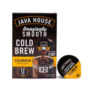Java House Single-Serve Cold Brew Coffee Pods Premium 100% Arabica Liquid Concentrate Smooth & Bold Colombian Roast 12 Pods Ready Hot or Iced, Travel-Friendly, TSA Approved BB Date 31 Jul 2026