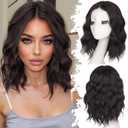 Dark Brown Short Wavy Wig for Women Lace Hairline Bob Style Synthetic Heat Resistant - Natural Appearance for Everyday Hairstyle 14 Inch