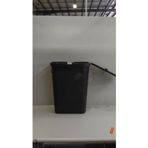 Mind Reader 40L Slim Laundry Hamper, Clothes Basket, Lid, Wicker Design, Plastic, 18"L x 10.4"W x 23.5"H, Black