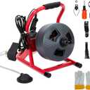 PIONEERWORKS 50Ft x 5/16 Inch Drain Cleaner Machine, Electric Drain Auger Professional for 3/4 to 3 Inch Pipes, Foot Switch with 6 Cutters, Glove, Drain Auger Cleaner Sewer Snake - DA04