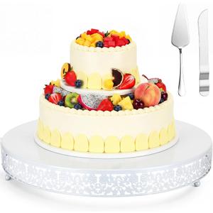 18 Inch White Cake Stand Set Metal Round Cupcake Dessert Stand with Cake Cutting, Flower Spatula Wedding Cupcake Pastry Display Candy Holder Display for Wedding Party Birthday Baby Shower