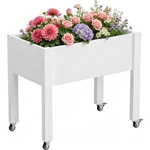Miory Raised Garden Bed with Wheels, Mobile Raised Planter, Elevated Garden Bed with Water Level Monitor and Drainage System, Planter Box for Garden Outdoor Patio Balcony