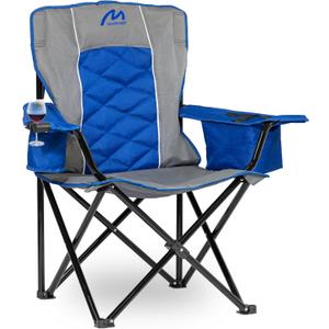Oversized Padded Camping Chair, Heavy-Duty Steel Frame for 450 lbs Supports, Convenient 6-Can Cooler, Portable Carry Bag, Perfect for Outdoor, Beach, and Hiking (Gray & Sapphire Blue)