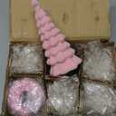 Bucherry 6 Pcs Christmas Ceramics Velvet Trees Set Christmas Table Decorations 3 Sizes Velvet Xmas Tree for Winter Holiday Table Centerpiece Decorations Mantel Decor Xmas Gifts(Pink)