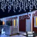 White Christmas Lights Outdoor - 33ft 400 LED Icicle Lights for Outside House, Twinkle Outside Lights Plug in 8 Modes Timer Waterproof for Patio Window Holiday Wedding Party Pathway Indoor Decorations