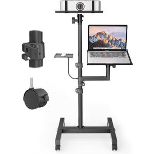 2 Shelves Mobile Projector Stand, Rolling Laptop Stand Adjustable Height to 47 Inches, Podium Stands with Ventilated Tray, Heavy Duty, Laptop Floor Stand for Office, Home, Stage, DJ