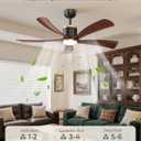 BLNAN 52" Premium Walnut Solid Wood Ceiling Fan with Light - Whisper-Quiet DC Motor, 6 Speeds, 3000K-6000K Dimmable LED, Remote Control with Timer, 2 Downrods for Indoor/Outdoor, A++ Energy Saving