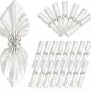 Cloth Napkins and Rings Set of 24, 48Pcs White Washable Square Satin Napkins with Pearl Ring Holder, Smooth Table Decor for Fall, Cocktail, Dinner, Wedding, Party, Christmas and Halloween