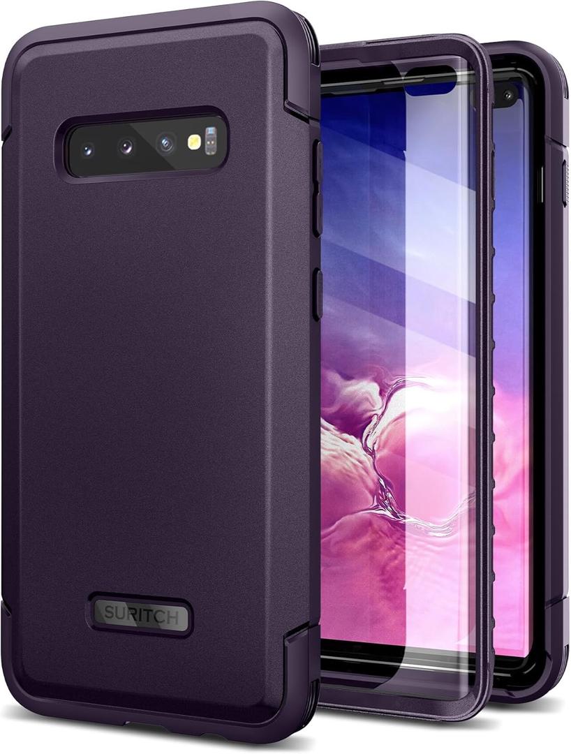 SURITCH for Samsung Galaxy S10 Plus Case, [Built-in Screen Protector] 360 Full Protection Military Grade Shockproof Rugged Bumper Thick Protective Phone Cover for Samsung S10 Plus 6.4 Inch - Purple
