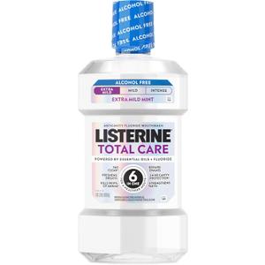 Listerine Mouthwash Total Care Anticavity Treatment for Adults Kills 99.9% of Bad Breath Germs Extra Mild Mint No Burn Alcohol Free Fluoride Mouthwash, 8.5 fl oz