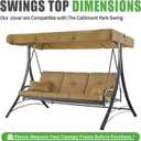 3 Seat Patio Swing Replacement Canopy, Waterproof UV Resistant Outdoor Top Cover Compatible with Callimont Park Swing, Beige