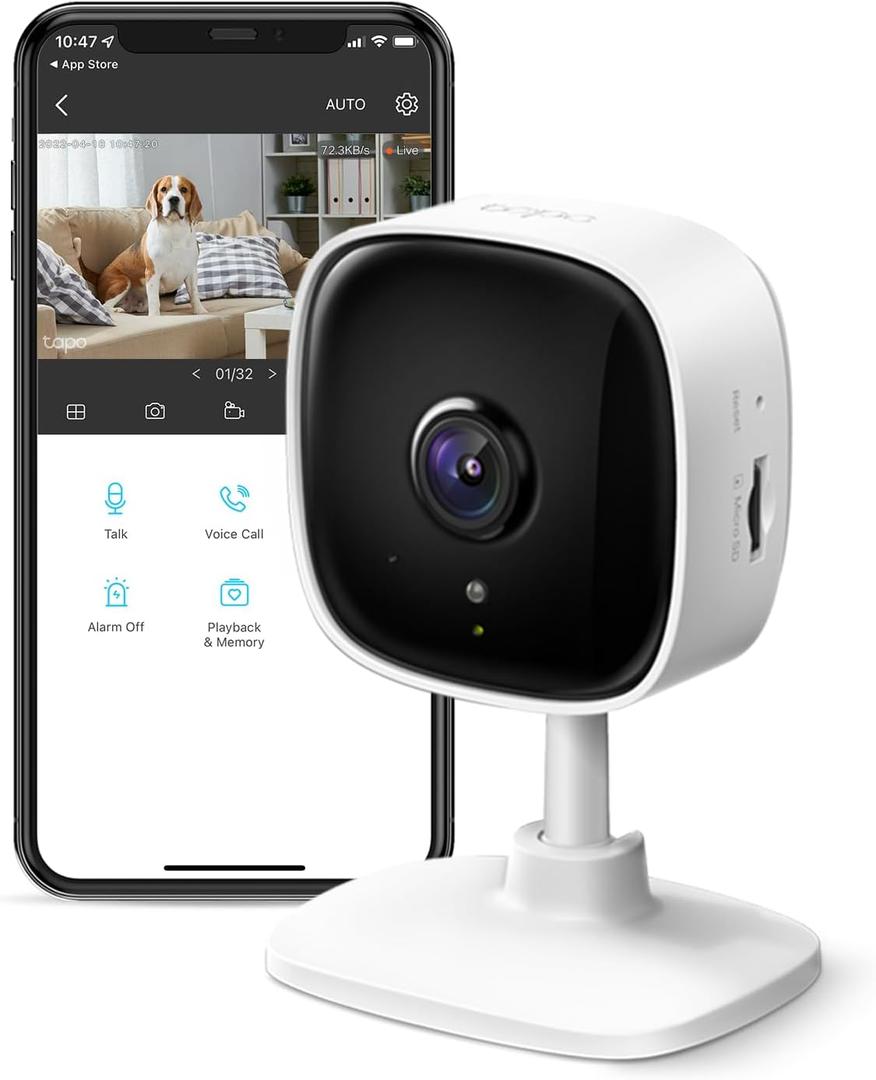 TP-Link Tapo 1080P Indoor Security Camera for Baby Monitor, Dog Camera w/Motion Detection, 2-Way Audio Siren, Night Vision, Cloud & SD Card Storage, Works w/Alexa & Google Home (Tapo C100) (1-Pack, White)