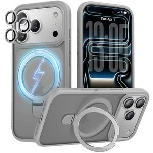 LOOXER O-Stand Ultra-Magnetic Case for iPhone 17 Pro Max (6.9) | 2-in-1 Kickstand | Military-Grade Drop Protection | Premium Matte Finish + Screen Protector Included (Grey, 17 Pro Max)