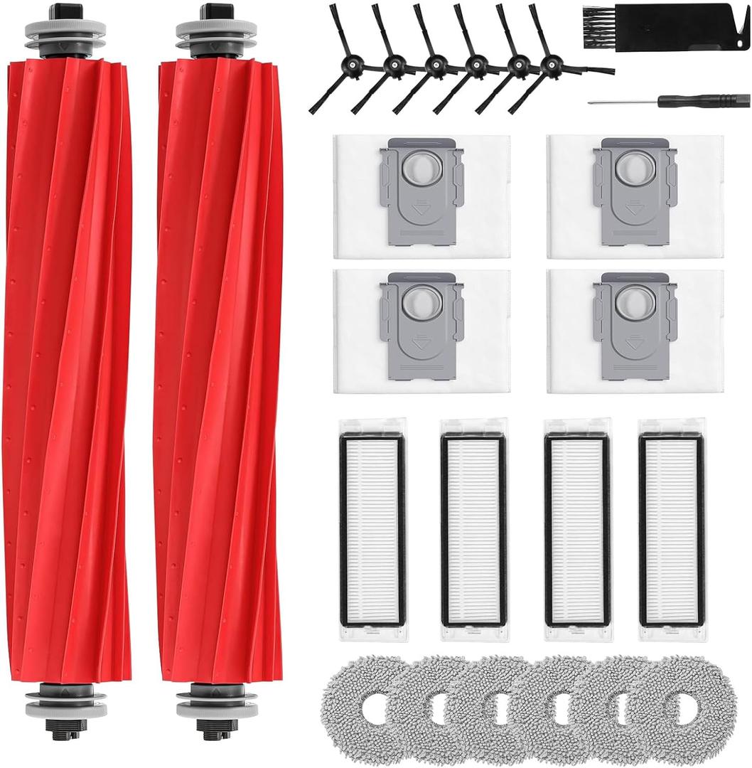 24 Pack Accessories for Roborock Q RevoNot for Qrevo S/Pro/Plus/Max/Maxv/MasterRobot Vacuum Cleaner Qrevo Replacement Parts, 2 Rolling Brushes 4 Filters 4 Dust Bags 6 Mop Pads 6 Side Brushes