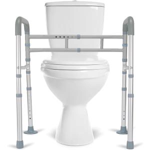 Toilet Safety Rails, Adjustable Toilet Rails for Elderly Adults Senior Disabled Handicap, Toilet Assistance Handles Safety Frames, Fit for Most Toilet, Foldable & Portable