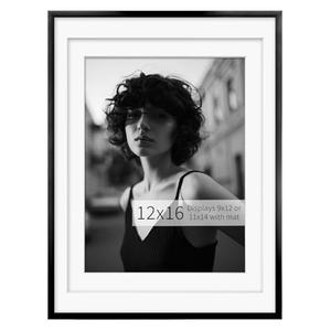 Egofine 12x16 Picture Frame Black, Display for 9x12 or 11x14 with Mat, Metal Thin Photo Frame Covered by Plexiglass for Wall Mounting and Tabletop, 1 Pack